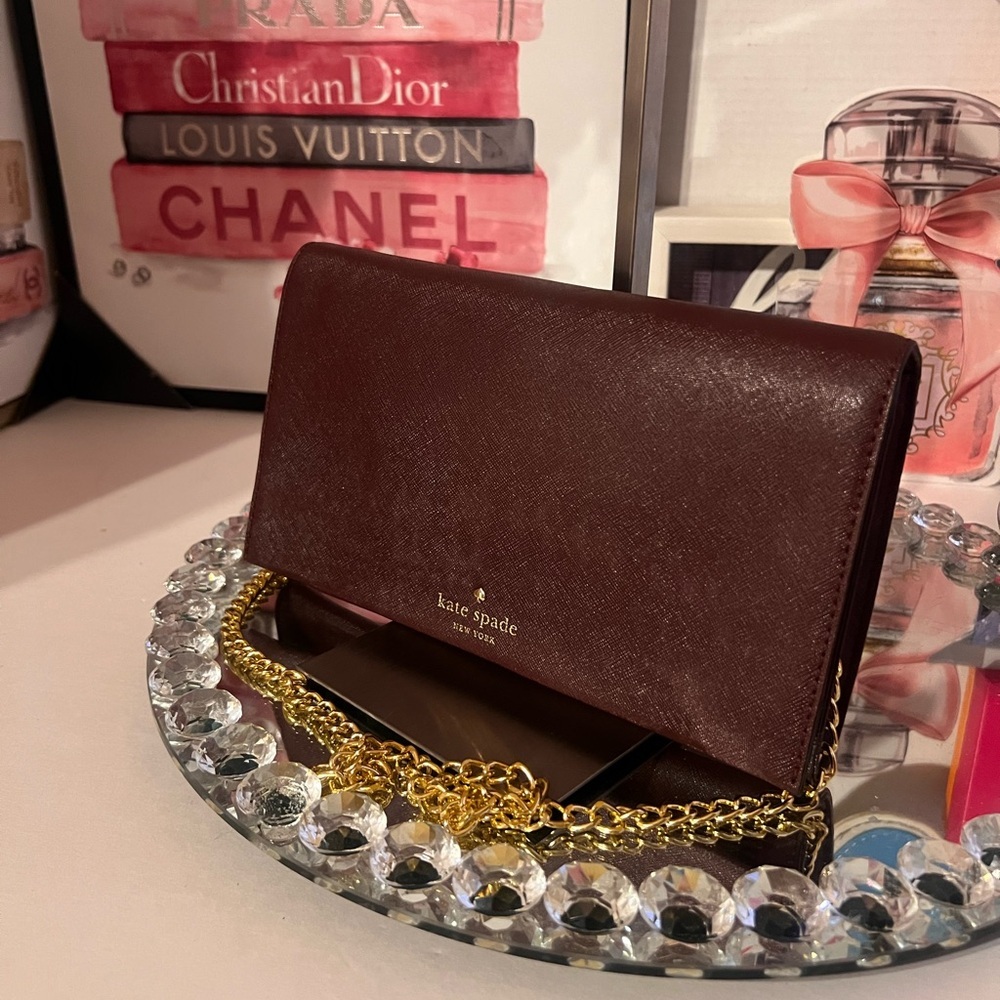 Kate Spade Burgundy Leather Clutch I added chain to be crossbody bag